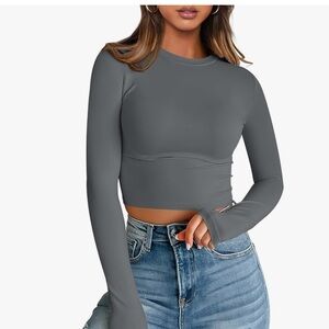 Women's Gray Long Sleeve Crop Top
